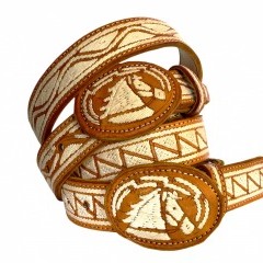 Cinturón de piel bordado a mano en hilo de cáñamo (3,5 cm ancho)